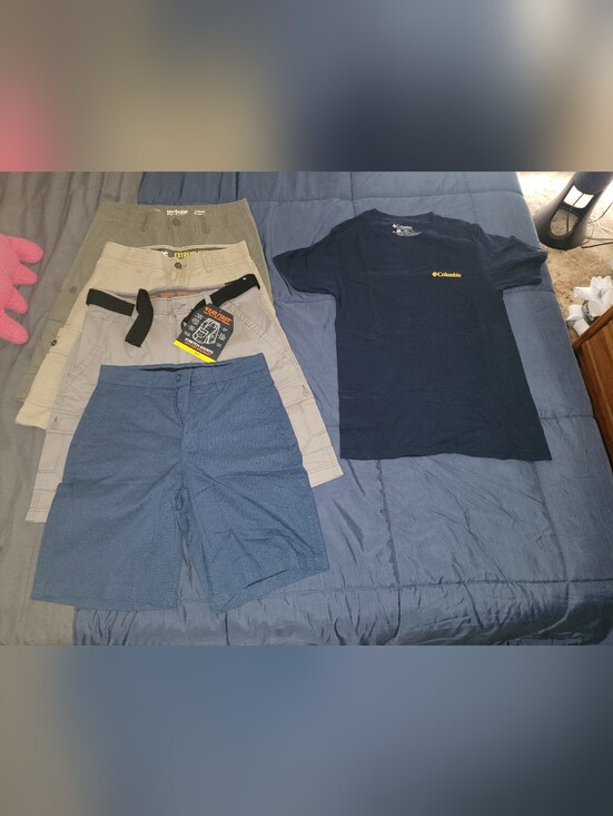 Columbia Other - Columbia Navy T-Shirt with Yellow Logo Sz S  and Mixed Short Sets Sz 29' - 32'